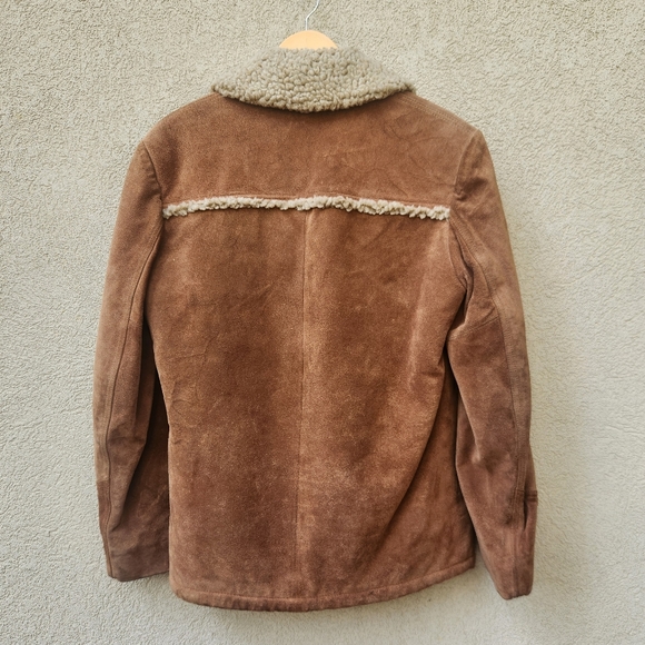 LAKELAND Men's Campus Coat Size 40 Penny Lane Leather Sherpa Lined Vintage 70s - Picture 5 of 14